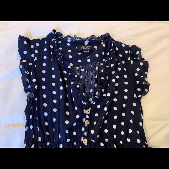 Navy Polka Dot Papillon Dress - Picture 4 of 5